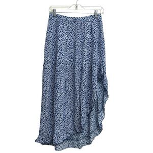 BTFBM Blue Floral Ruffle Midi Skirt Boho Cottagecore Size S
